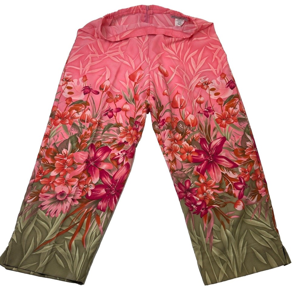 Sharon Young Pants Womens Floral Size 12 Straight Leg Elastic Waist USA 2245-42